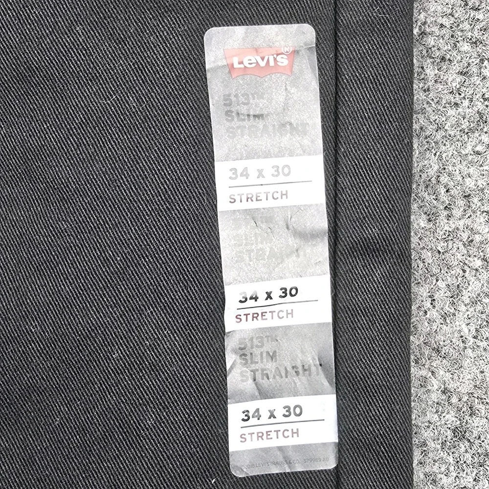 Levi's 513 Slim Straight Jeans Mens W34 L30 Jet Black Stretch Denim 34x30